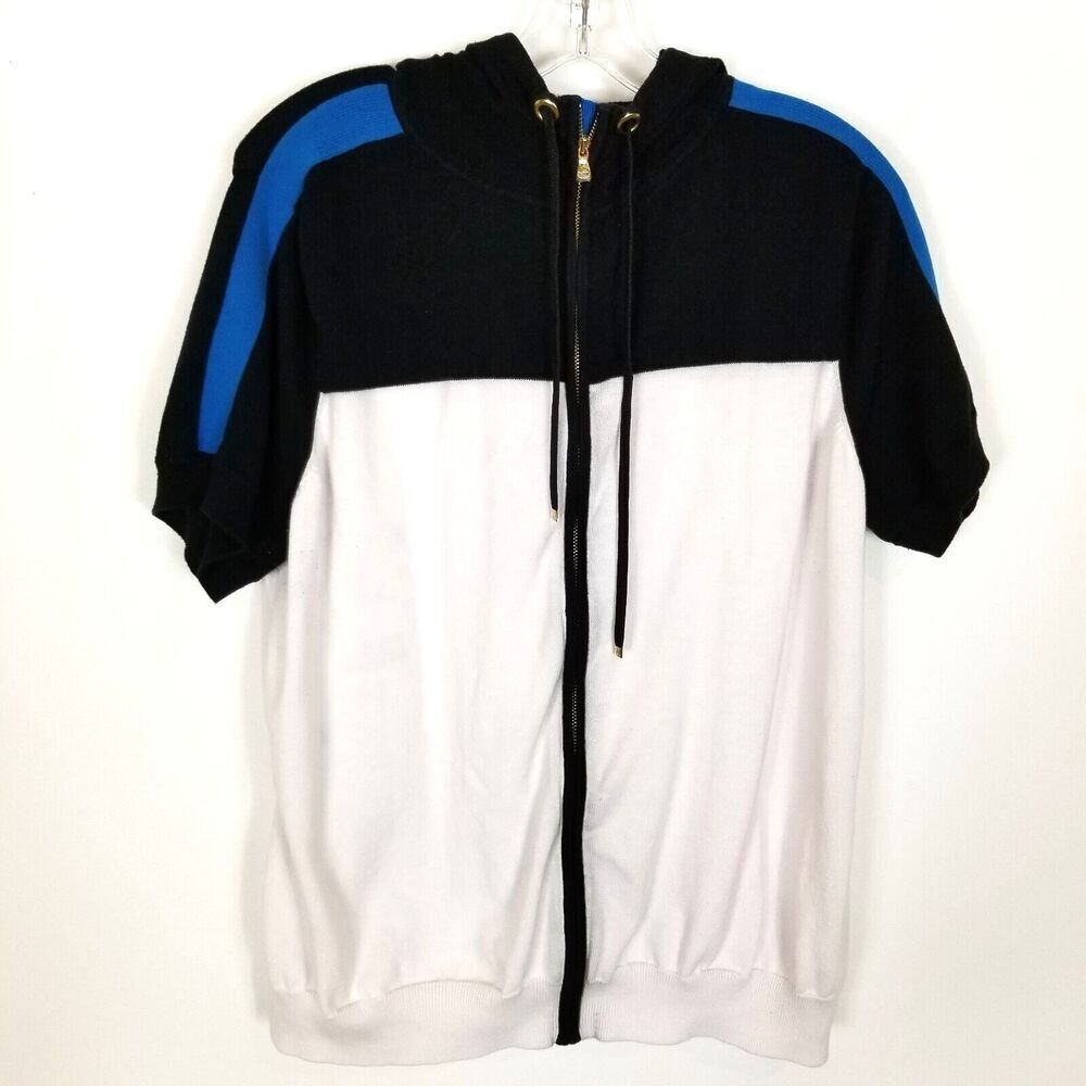 Lauren Ralph Women Zip Up Athletic‎ Knit Hoodie Size 1X  Short Sleeve White Blue
